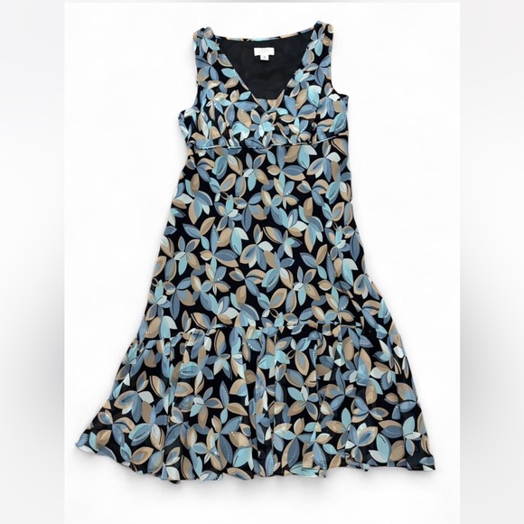 LOFT Black and Blue Floral Midi Dress - Picture 1 of 4